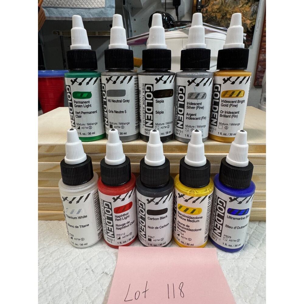 LOT OF 10 Golden High Flow Acrylics 1 fl. oz. /30 ml Sealed No Duplicates LOT118